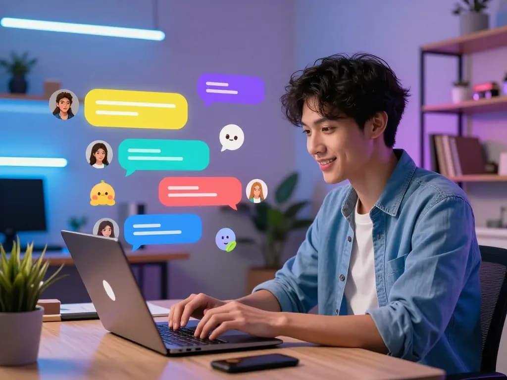 Engaging sex chat ai interaction scene showcasing users in lively virtual conversation on a modern platform.