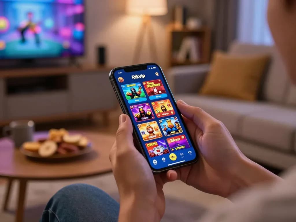 Engaging with the Rikvip app for an exciting online gaming experience on a smartphone.