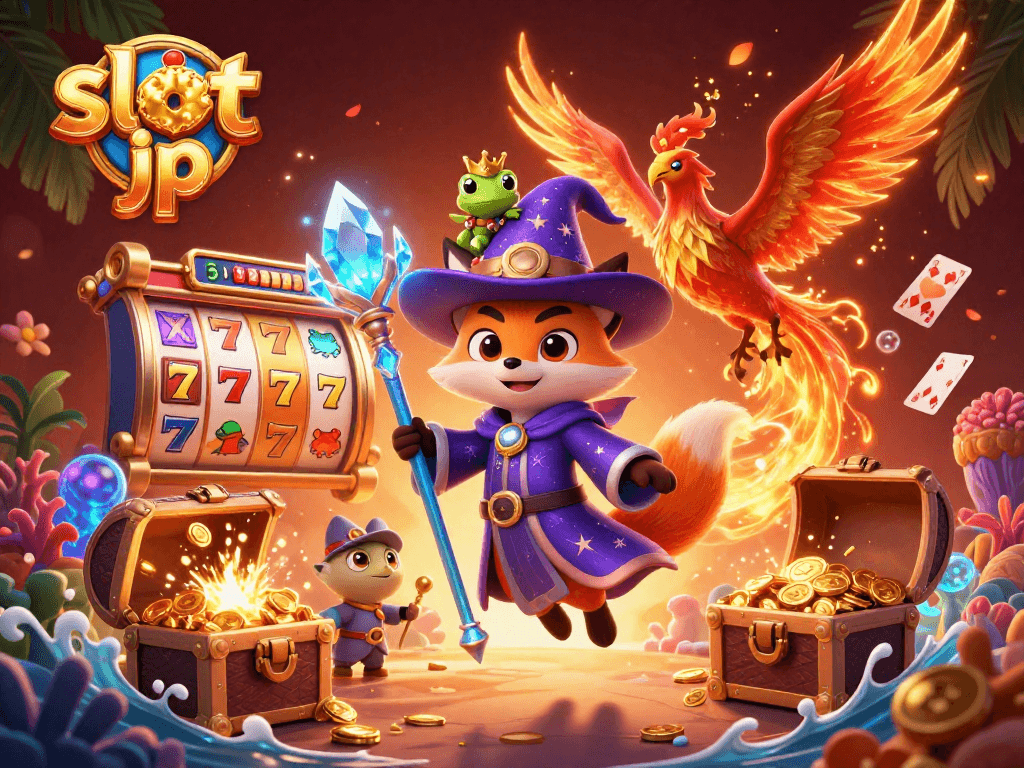 Engage in exciting slot jp gameplay amidst a vibrant, magical casino scene