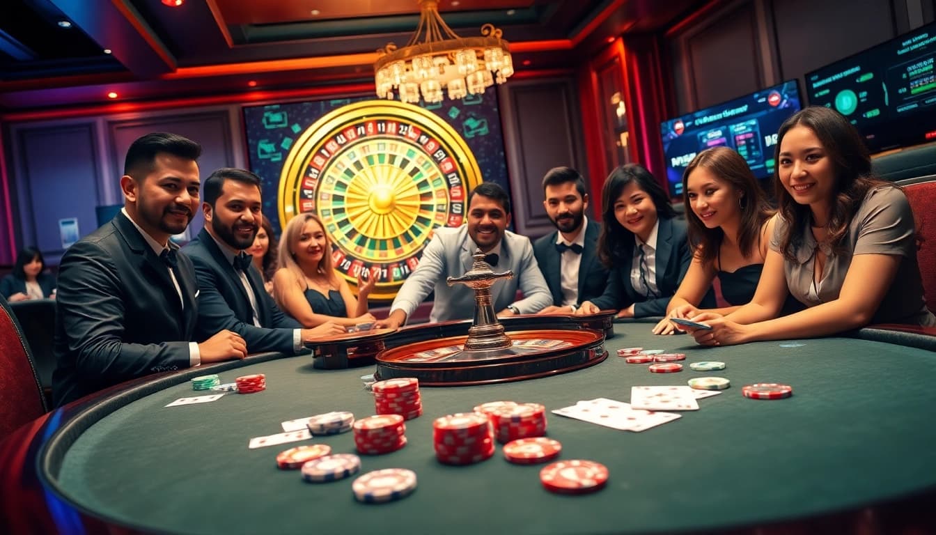 Exciting casino action capturing gamblers at a poker table, linked to https://xin8820.me/ for thrilling gameplay.