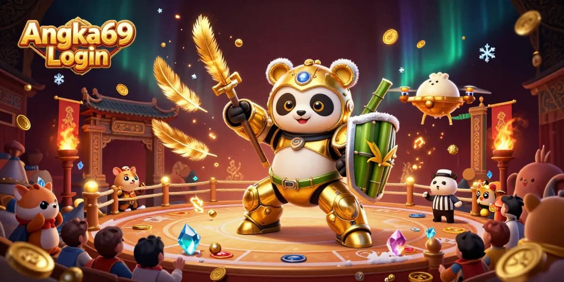 Experience the thrill of Angka69 Login in a dynamic casino arena with captivating characters and game elements.