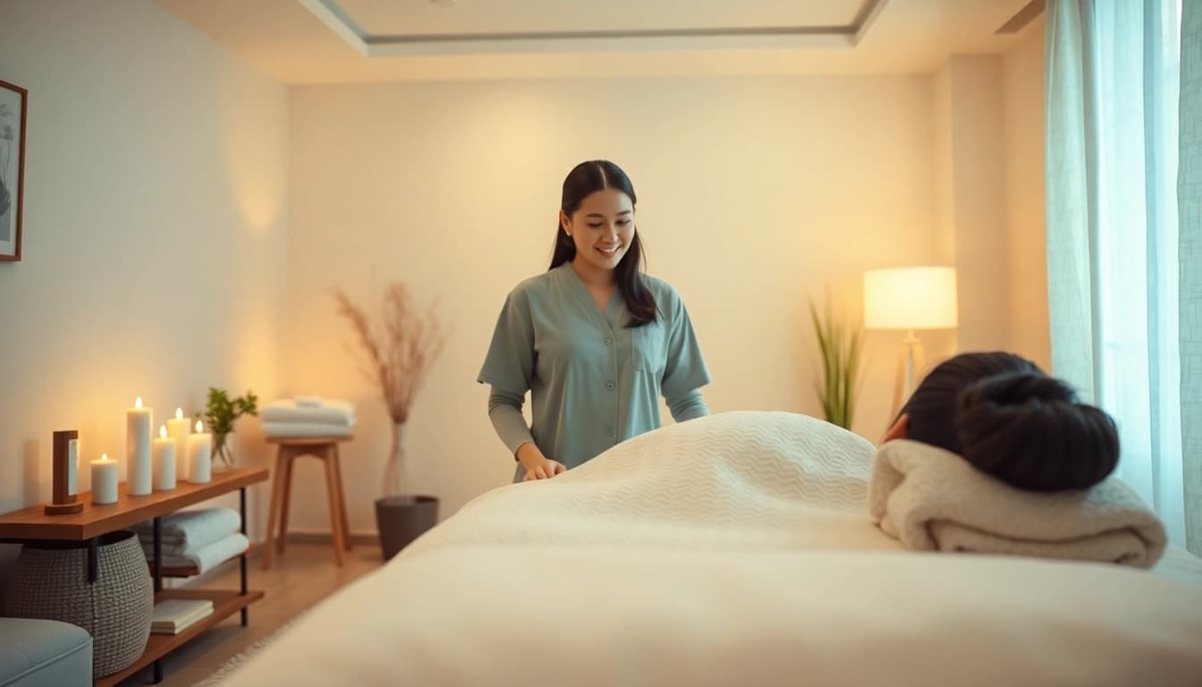 Pyeongtaek출장마사지 service with a professional therapist in a cozy, relaxing home setting.