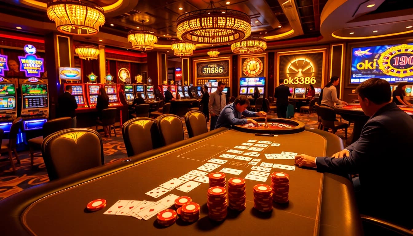Experience the thrill of high-stakes gambling with ok8386 at a vibrant poker table.