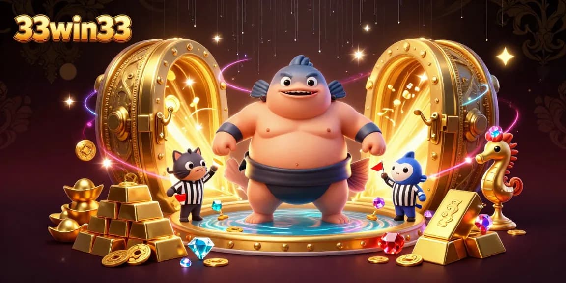 Experience the thrill of 33win33 with a vibrant underwater casino scene featuring playful characters and treasure elements.