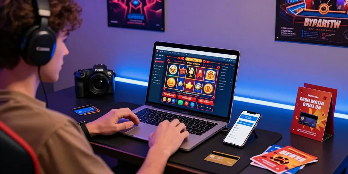 Online gaming enthusiast engaging with credit card casinos at being-there.org.uk with vibrant atmosphere and gaming setup.