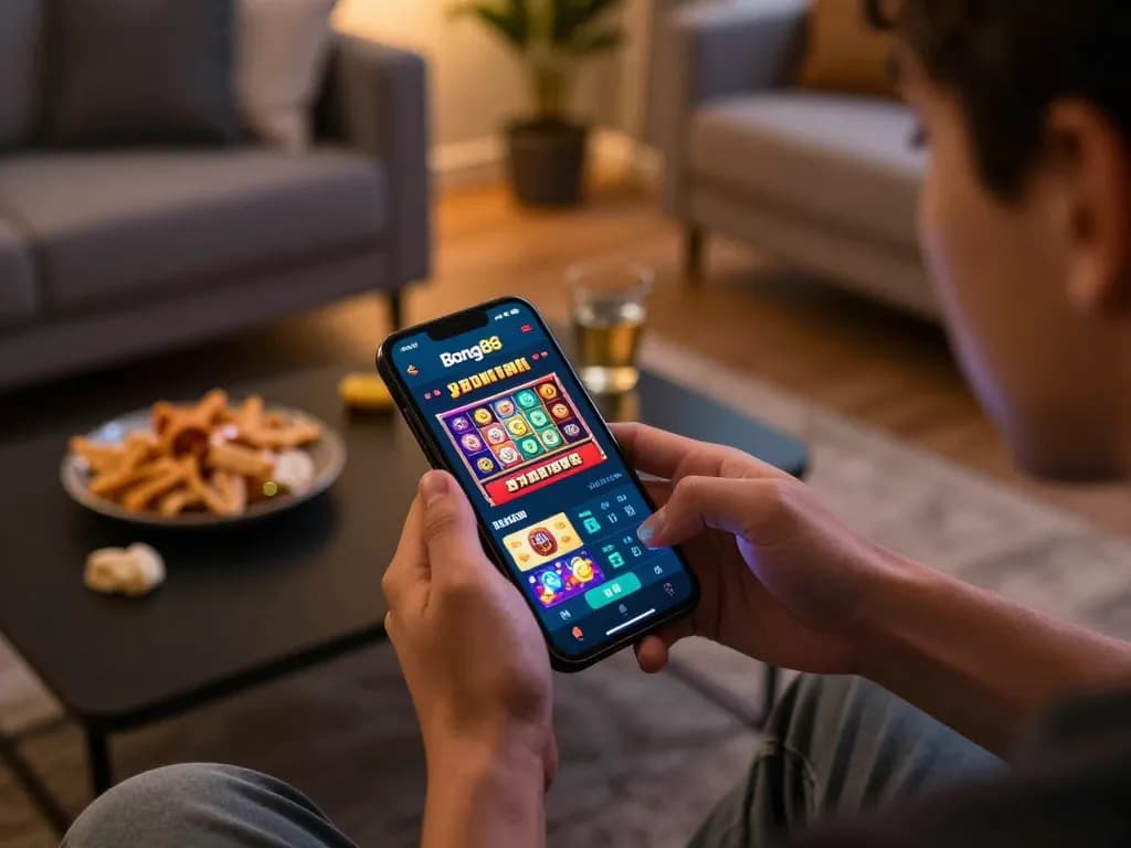 Bong88 app showcased on a smartphone during an engaging online gaming session, highlighting exciting slot game graphics.
