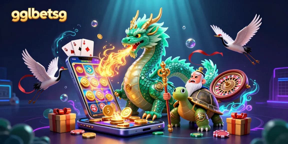 Bet on gaming excitement with gglbetsg, featuring a majestic jade dragon and vibrant gaming symbols.