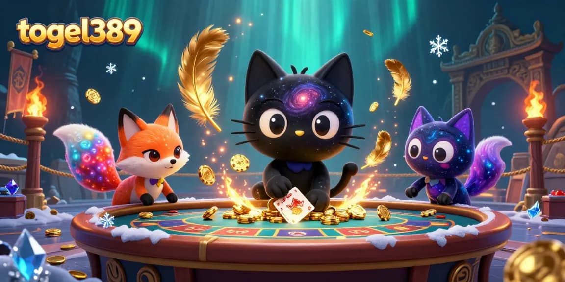 Experience togel389's thrilling gaming with a cosmic cat and nebula fox pulling in winning chips!
