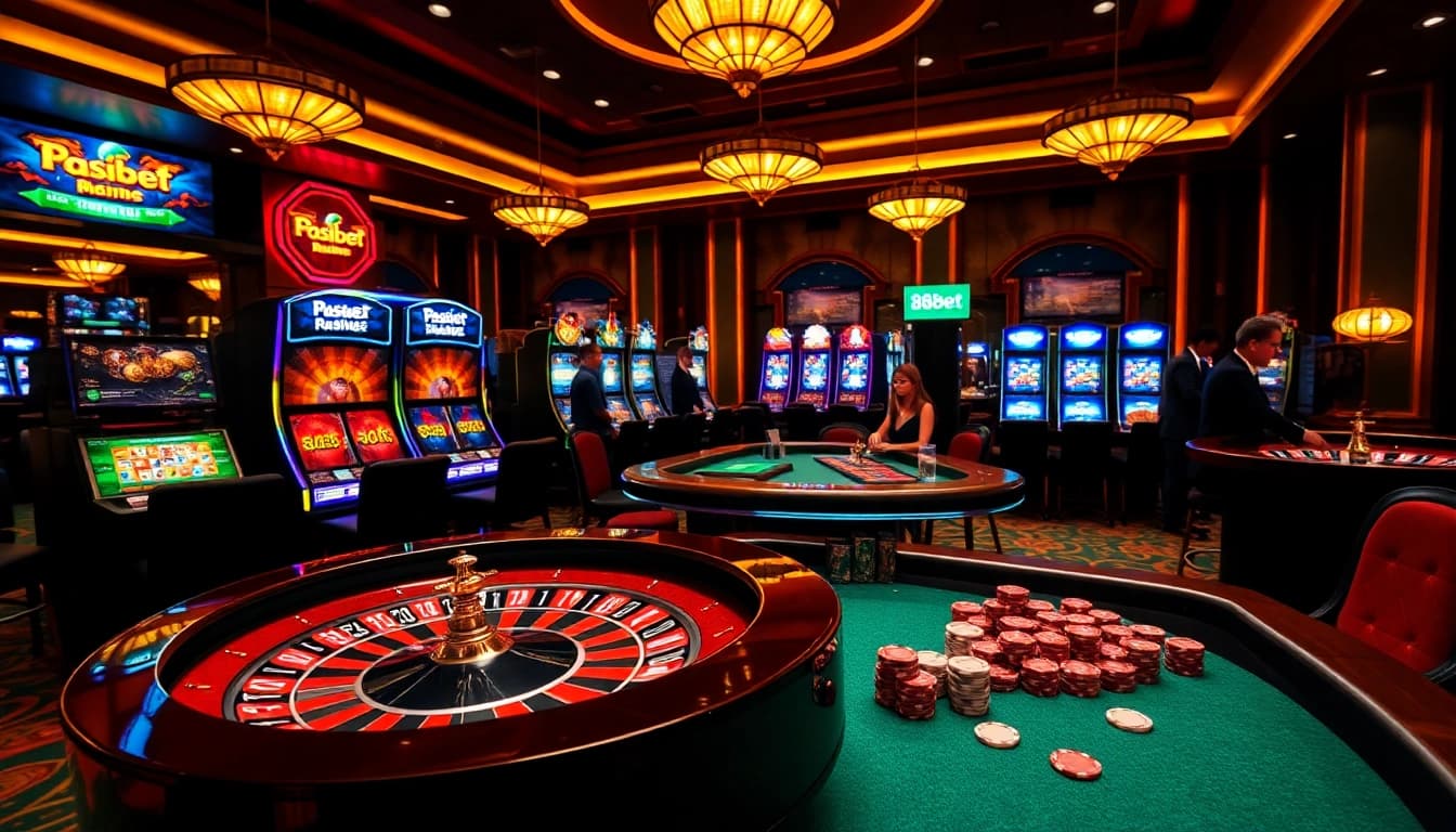 Players strategizing their bets at an exciting 188bet casino table with poker chips and roulette wheels.