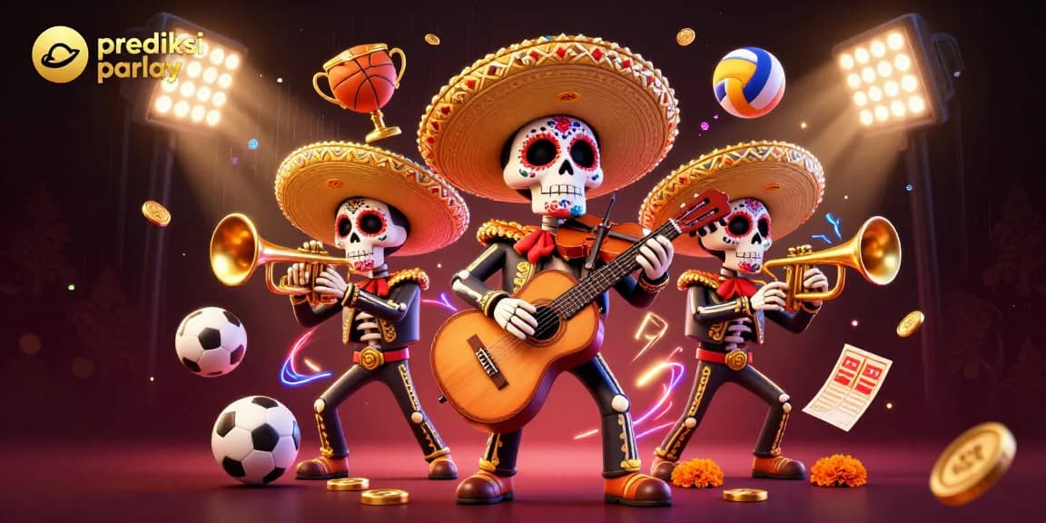 Experience thrilling prediksi parlay insights with a vibrant 3D mariachi sports scene.