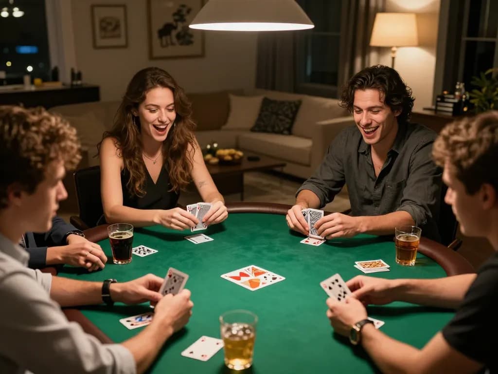 Players enjoying a game of poker at 8K8 Casino, showcasing excitement and friendly competition.