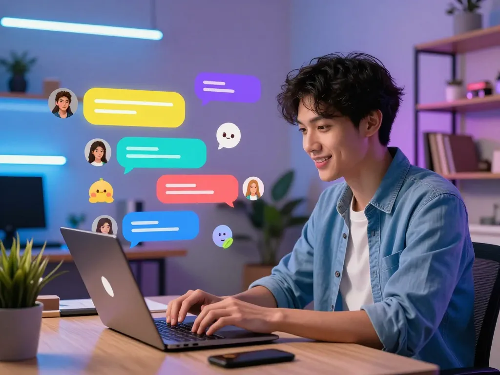 Engaging sex chat ai interaction scene showcasing users in lively virtual conversation on a modern platform.
