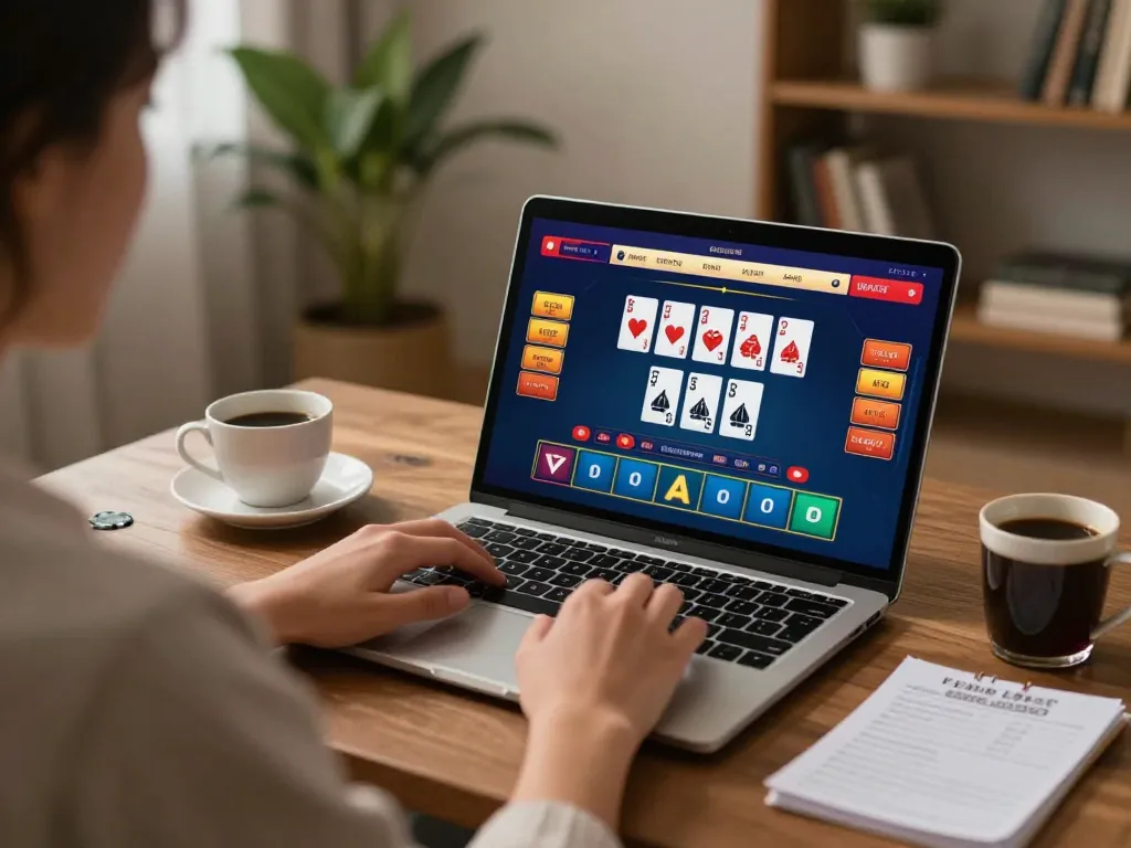 Experience thrilling online gaming at 789WIN with live dealer blackjack setup in a cozy home.