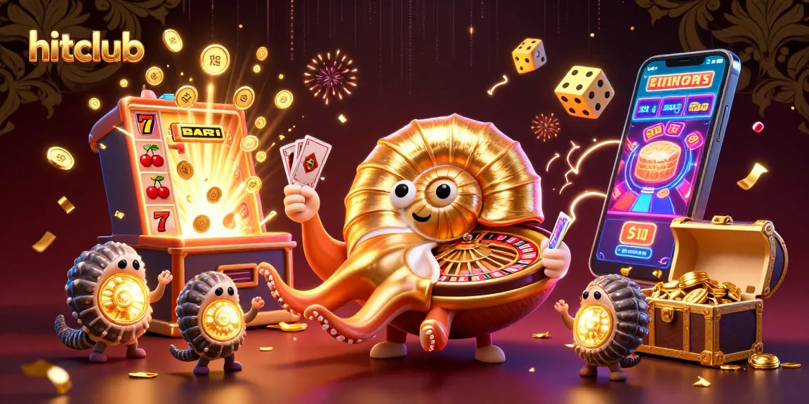 Experience thrilling gameplay at hitclub with a vibrant casino scene featuring a nautilus roulette wheel and slot machine.