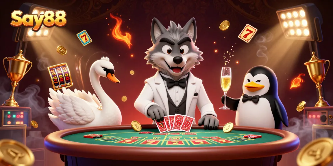 Experience thrilling gameplay at Say88 with 3D characters enjoying a vibrant casino atmosphere.