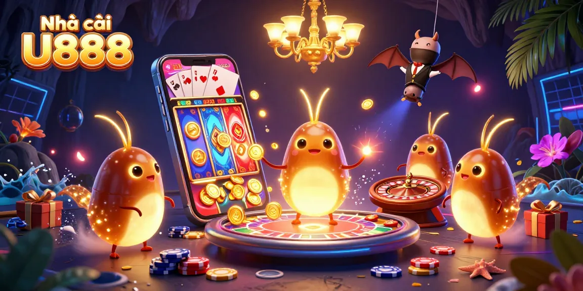 Experience the excitement with Nhà cái U888's vibrant casino scene filled with games and glowworms.