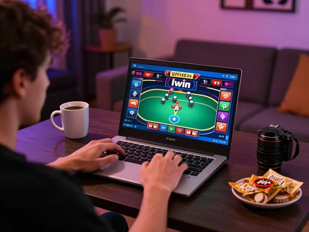 Player enjoying an exciting Iwin online casino game from a cozy home setup, emphasizing strategic gameplay and comfort.
