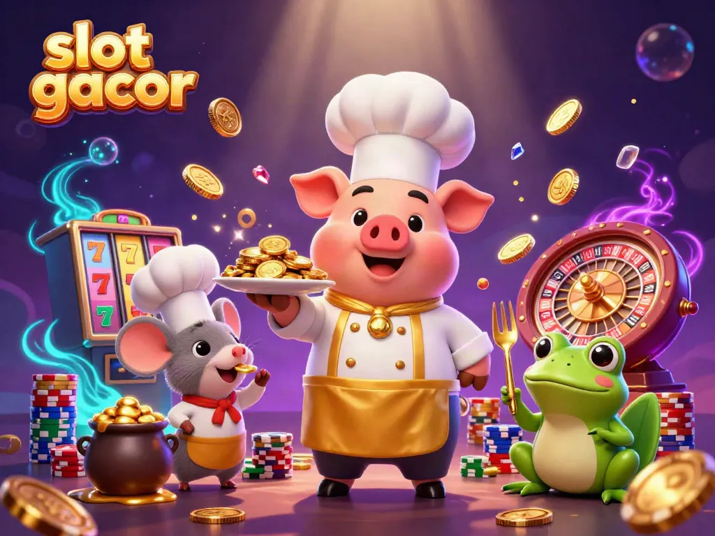 Unveil winning spins with slot gacor as a chef pig serves golden coins, a mouse taste tests, and a frog critiques.
