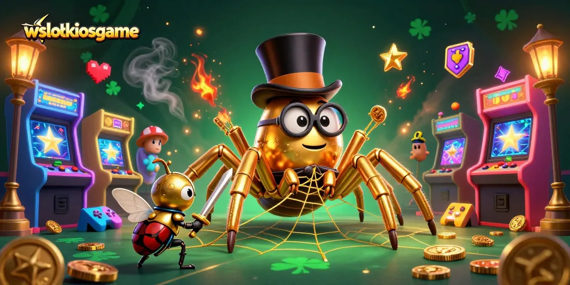 Menang besar di wslotkiosgame dengan tarantula emas dan ksatria kecil di suasana kasino menarik.