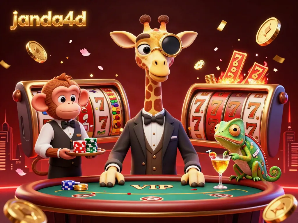Mainkan slot online di janda4d dengan pengalaman seru dari karakter kartun 3D berkeliling meja poker.