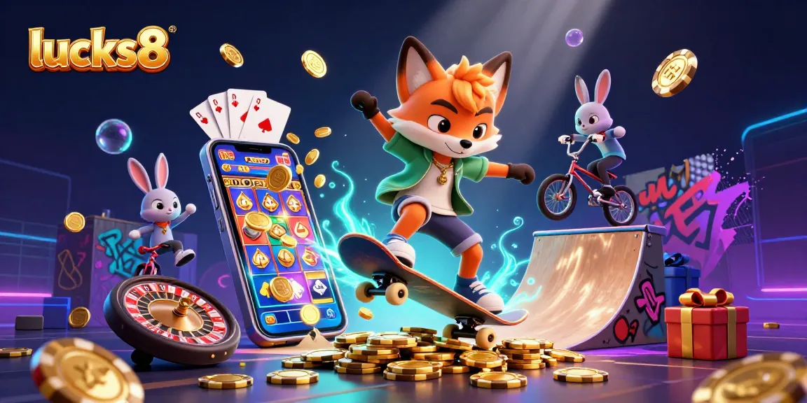 Experience thrills with lucks8 as a fox and rabbit perform tricks over golden poker chips.