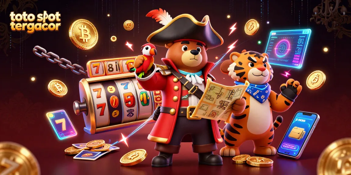 Experience the toto slot tergacor excitement with vibrant 3D illustration of a pirate scene featuring coins and slot elements.