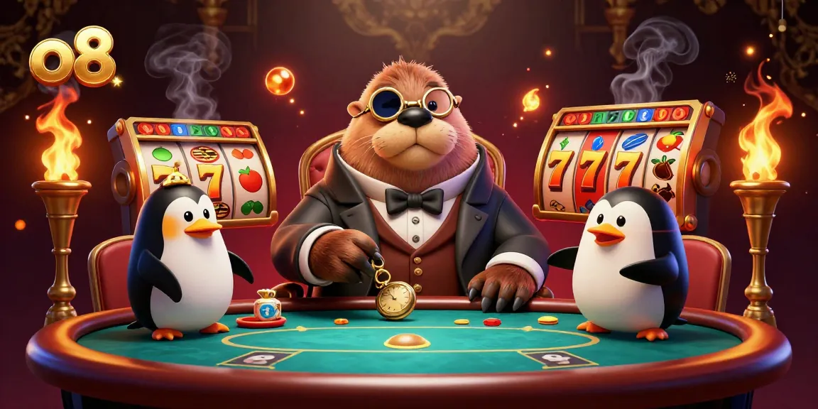 Experience the excitement of o8 as the walrus and characters play at an underwater poker table.