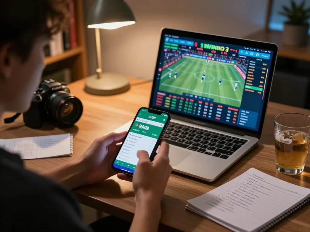 Engaging in sports betting with the RR88 app, highlighting personal gaming strategies and a vibrant atmosphere.