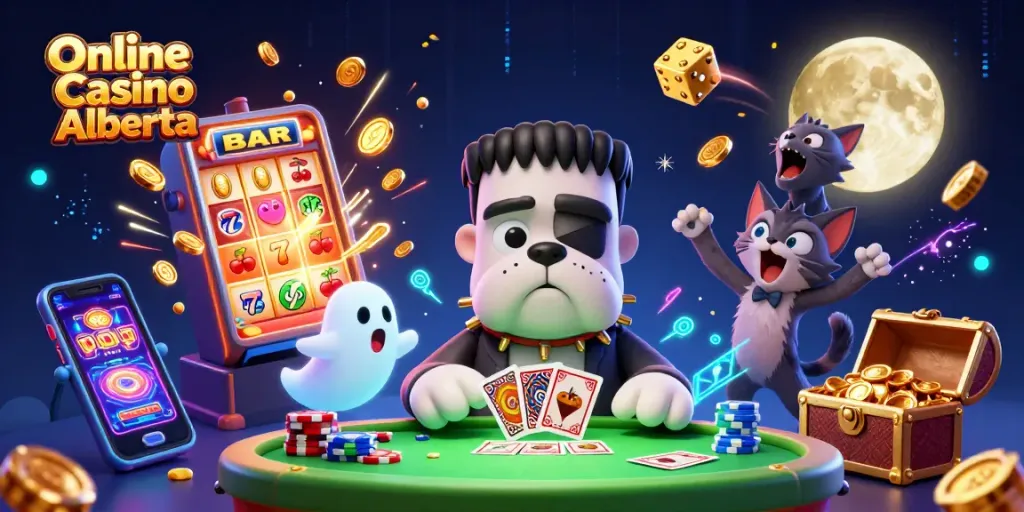 Play at Online Casino Alberta with vibrant, exciting characters and casino elements.