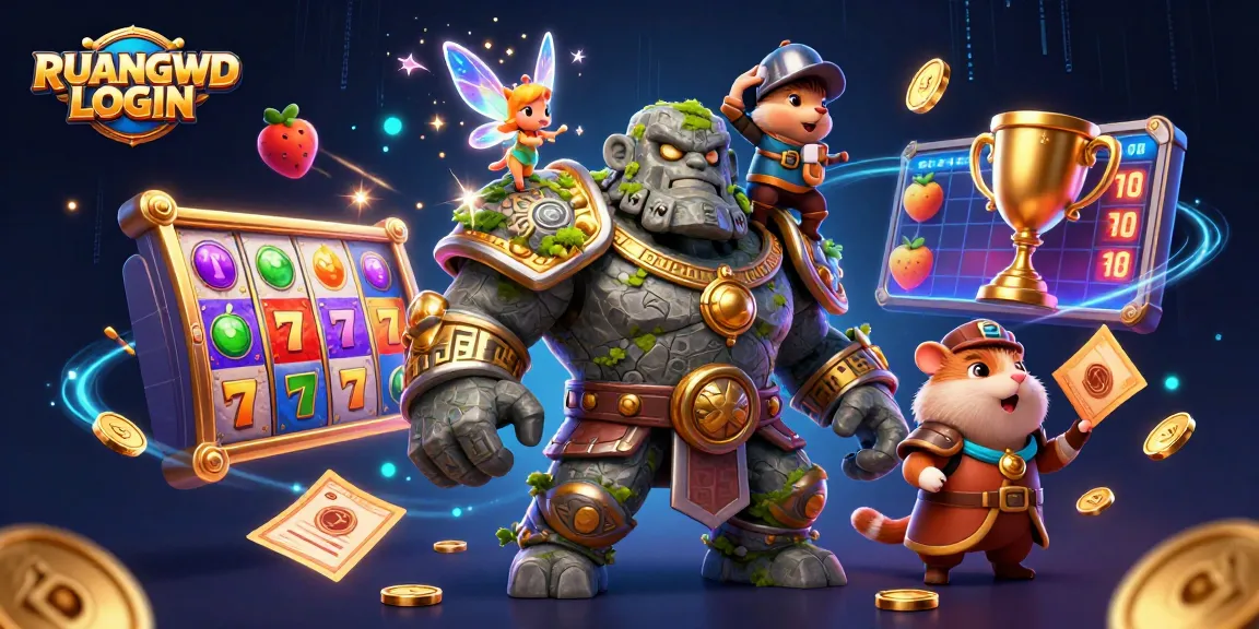 Engage with the exciting RUANGWD LOGIN slot experience featuring magical characters in a vibrant casino scene.