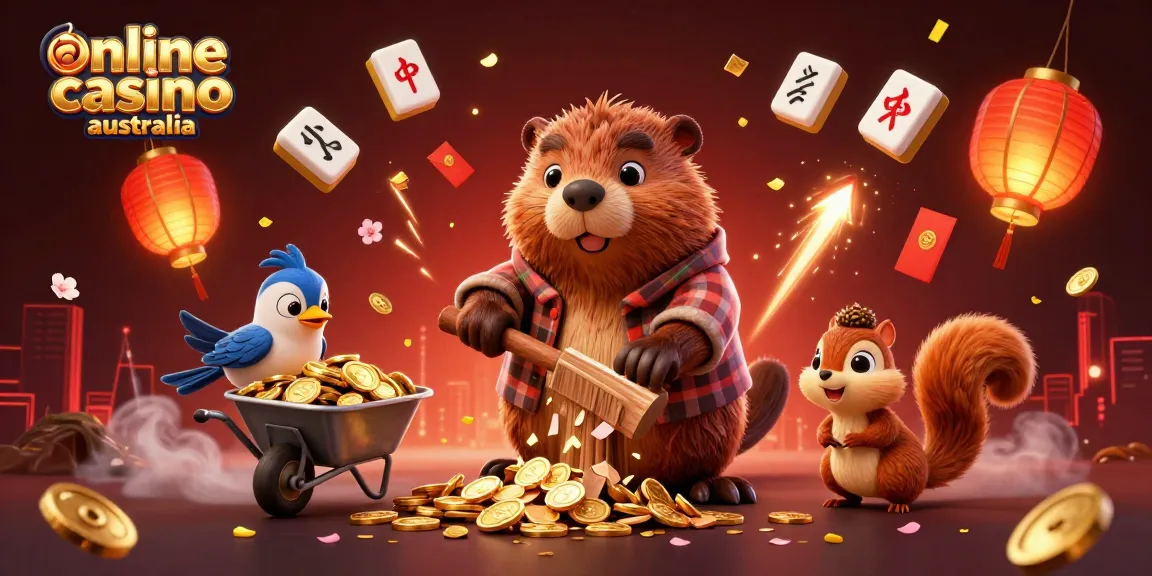 Engage with the online casino Australia scene featuring a beaver, bird, and squirrel collecting golden coins.
