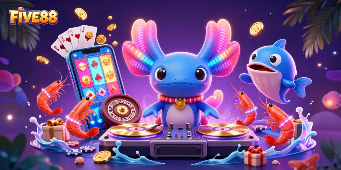 Experience the vibrant FIVE88 casino scene with dynamic characters and thrilling games.