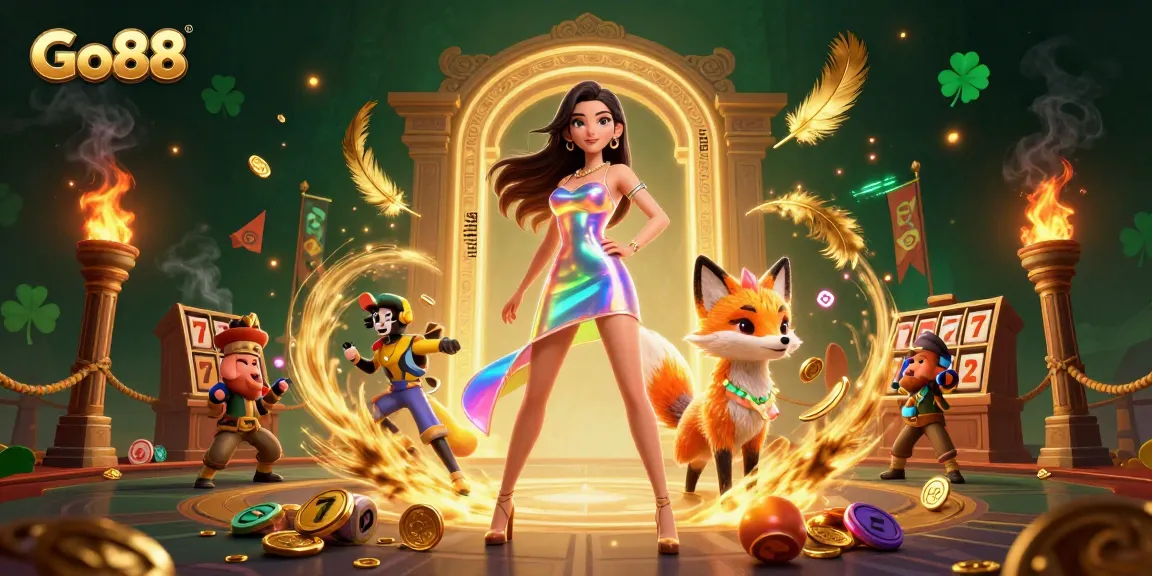 Experience the thrill of Go88's dynamic gambling world with vivid illustrations and exciting game elements.
