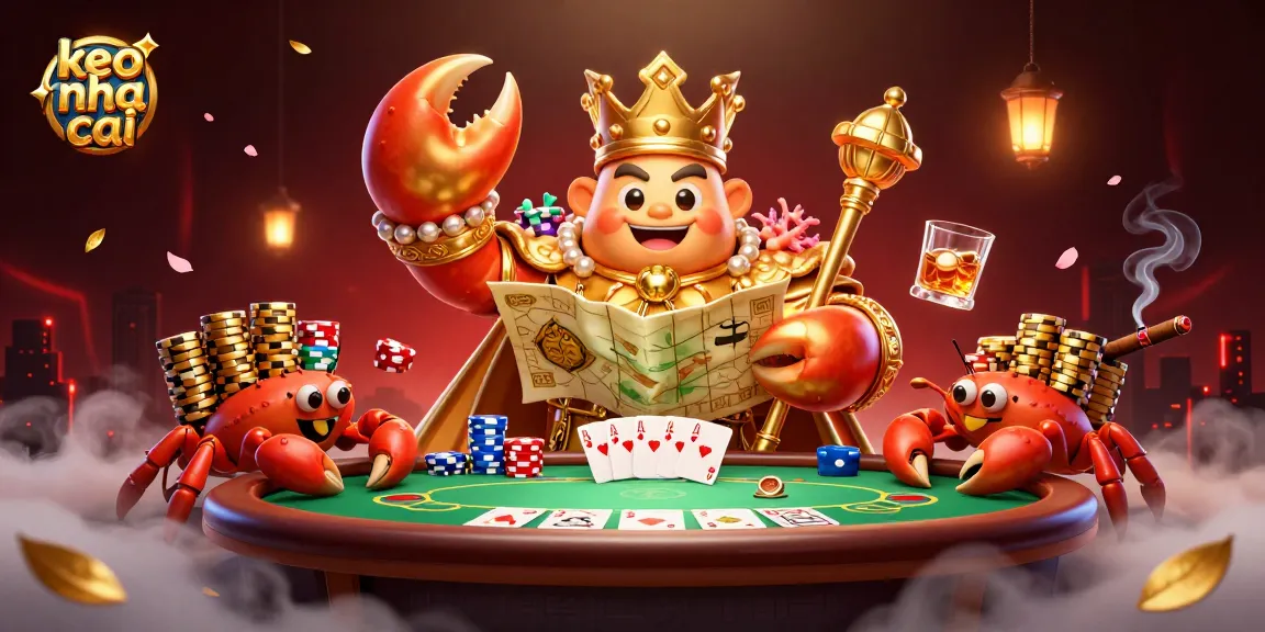 Engage in thrilling gameplay with keo nha cai showcasing a golden crab emperor and poker elements.