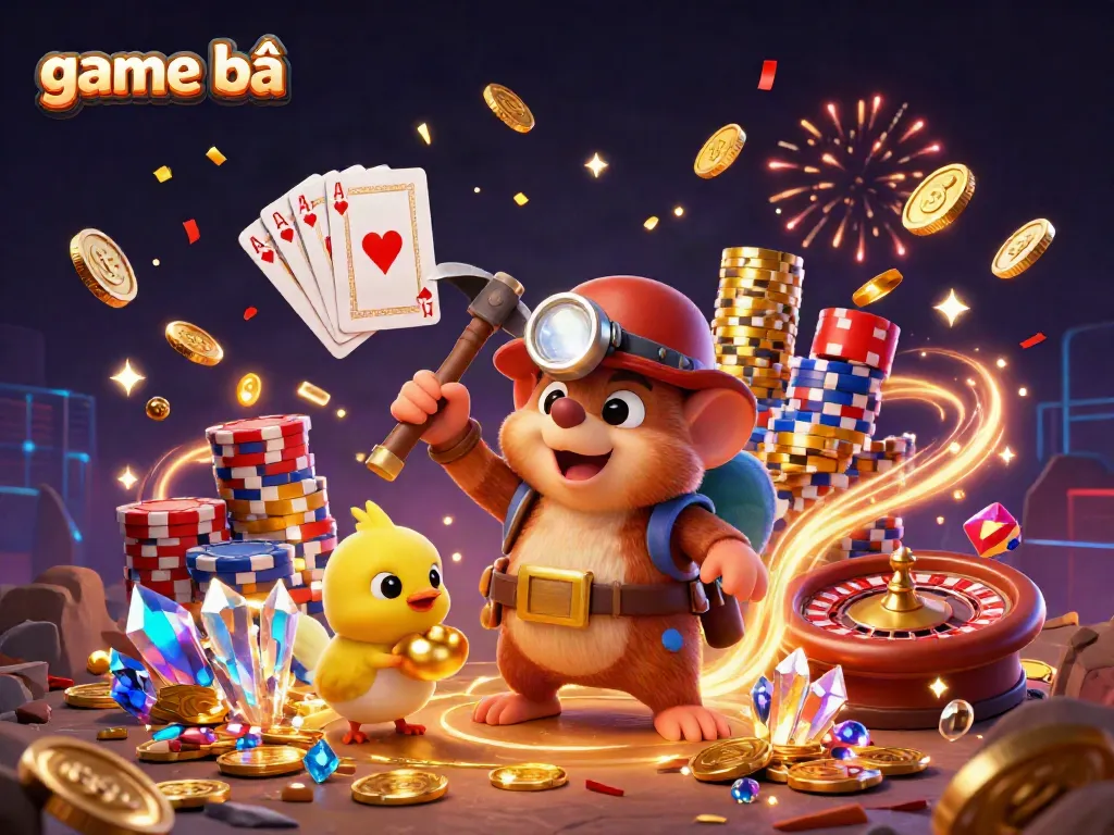 Experience the thrill of game bài with vibrant characters and rich casino elements in an engaging scene.