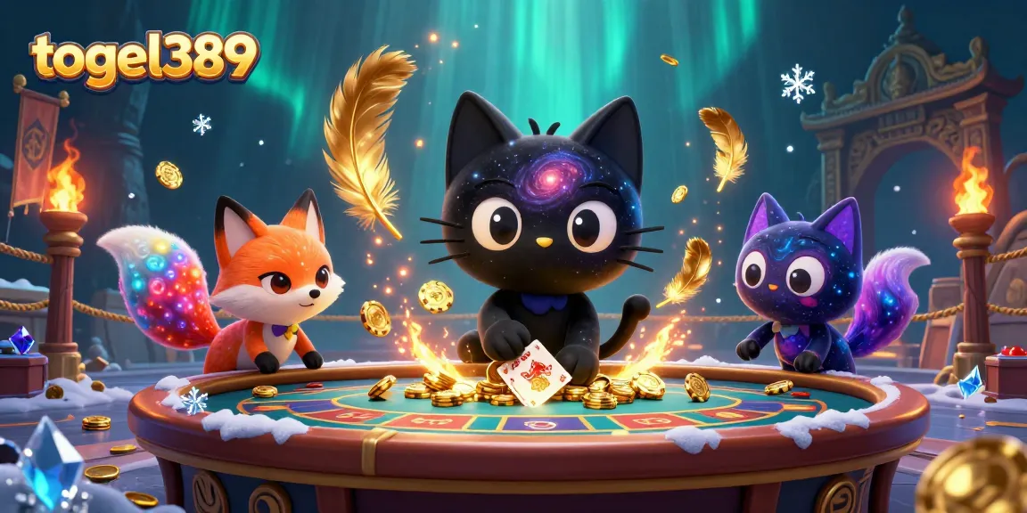 Experience togel389's thrilling gaming with a cosmic cat and nebula fox pulling in winning chips!