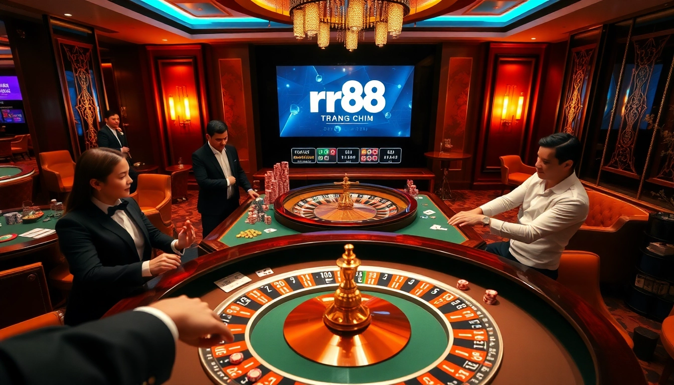 Exciting rr88 trang chủ online casino experience with players at a roulette table.
