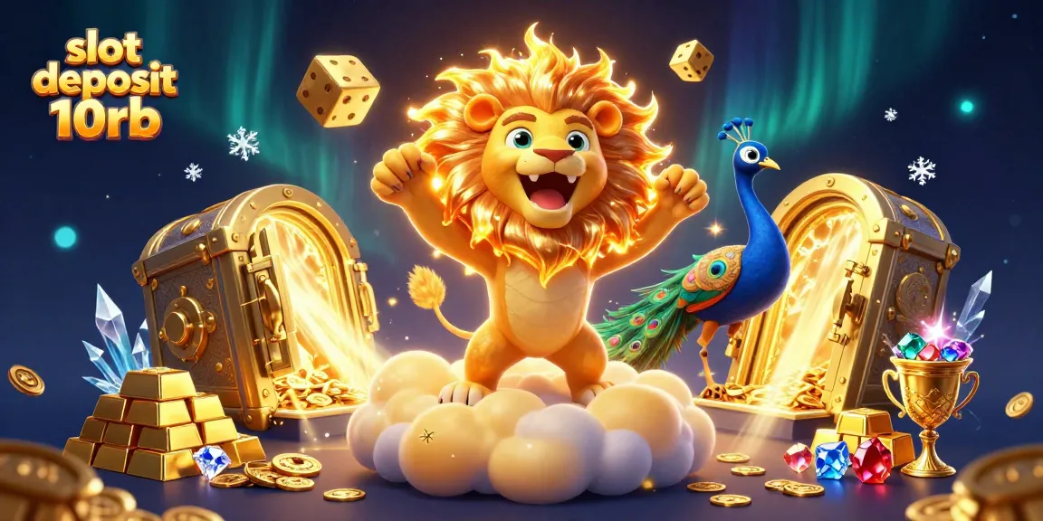 Spin the reels in "slot deposit 10rb" as the sun lion roars among dazzling treasures and falling dice.