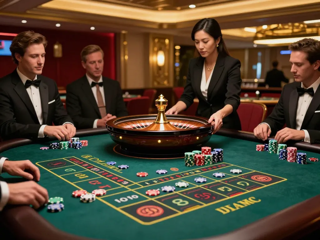 Experience high-stakes roulette at SC88VN's vibrant casino featuring excited players and professional croupier.