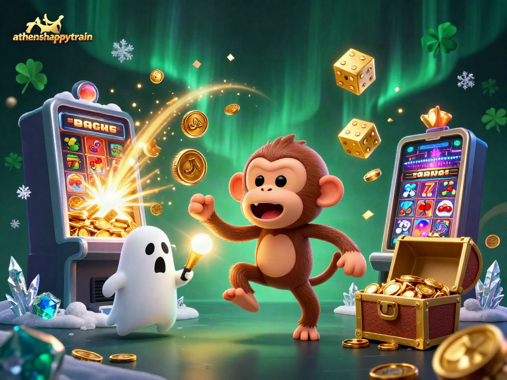 Experience thrilling jackpots with athenshappytrain in this captivating haunted casino scene.
