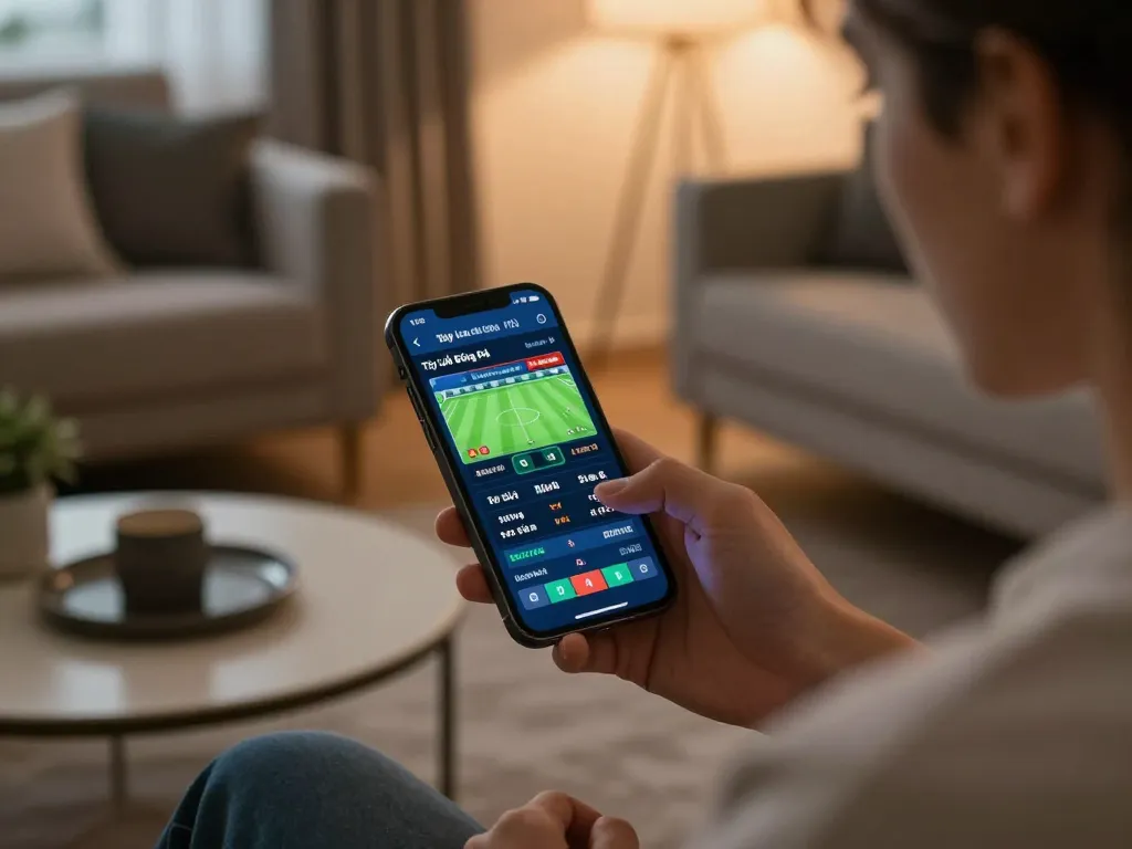 Betting on Tỷ Lệ Bóng Đá odds through a mobile device, highlighting responsible gaming practices.