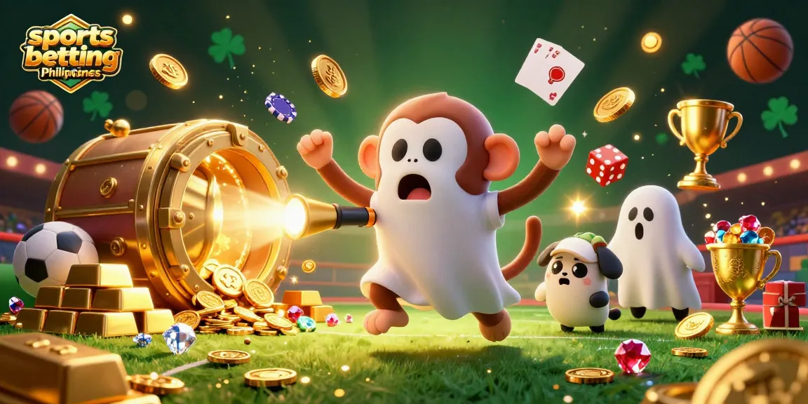 Engaging scene of sports betting Philippines featuring a playful monkey juggling golden items in a vibrant betting arena.