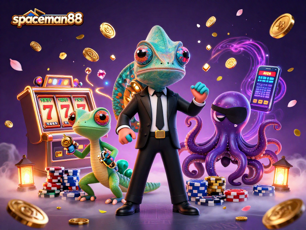 Spin your luck with spaceman88 in a vibrant 3D casino adventure illustration.