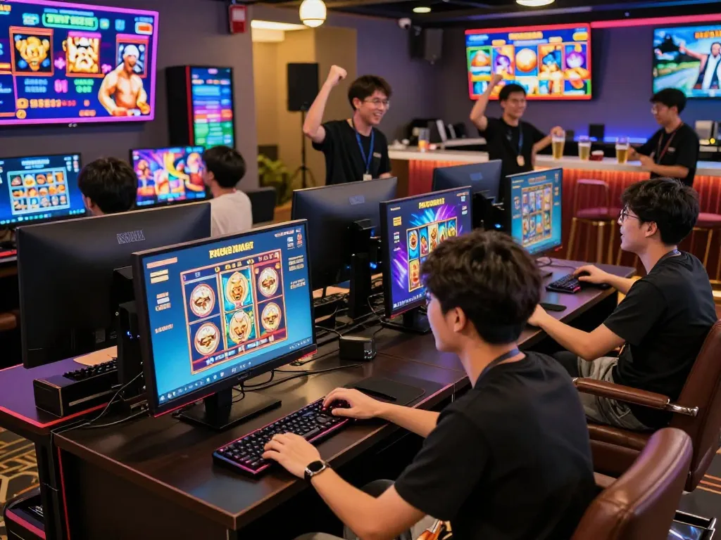 Players enjoying thrilling games while claiming free credit 918kiss at a lively casino.