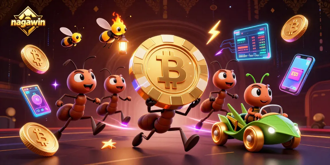 Engage in wide-ranging games with nagawin while ant characters steal a giant poker chip.