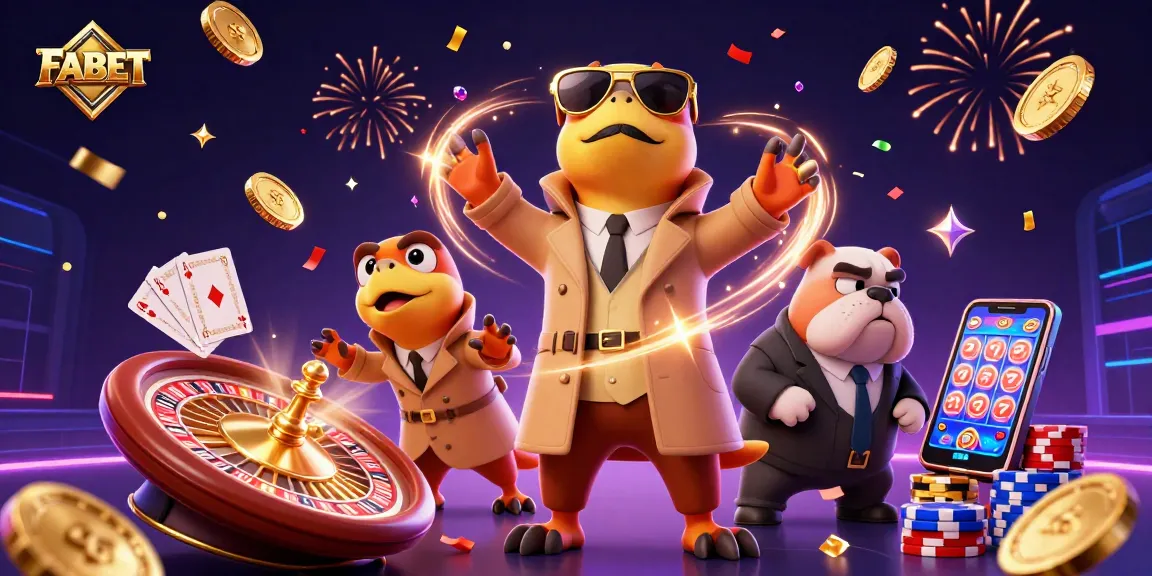 FABET elevates excitement with a thrilling scene of raptors sneaking into a casino, surrounded by festive game elements.