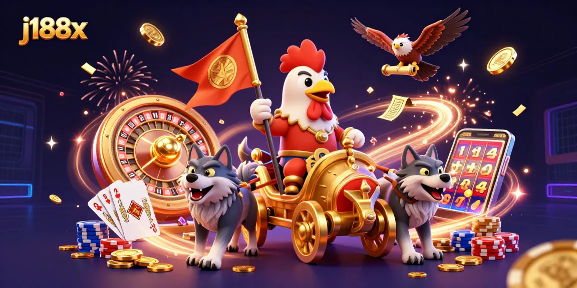Experience thrilling gameplay at j188x with vibrant champions in an exciting 3D casino scene.