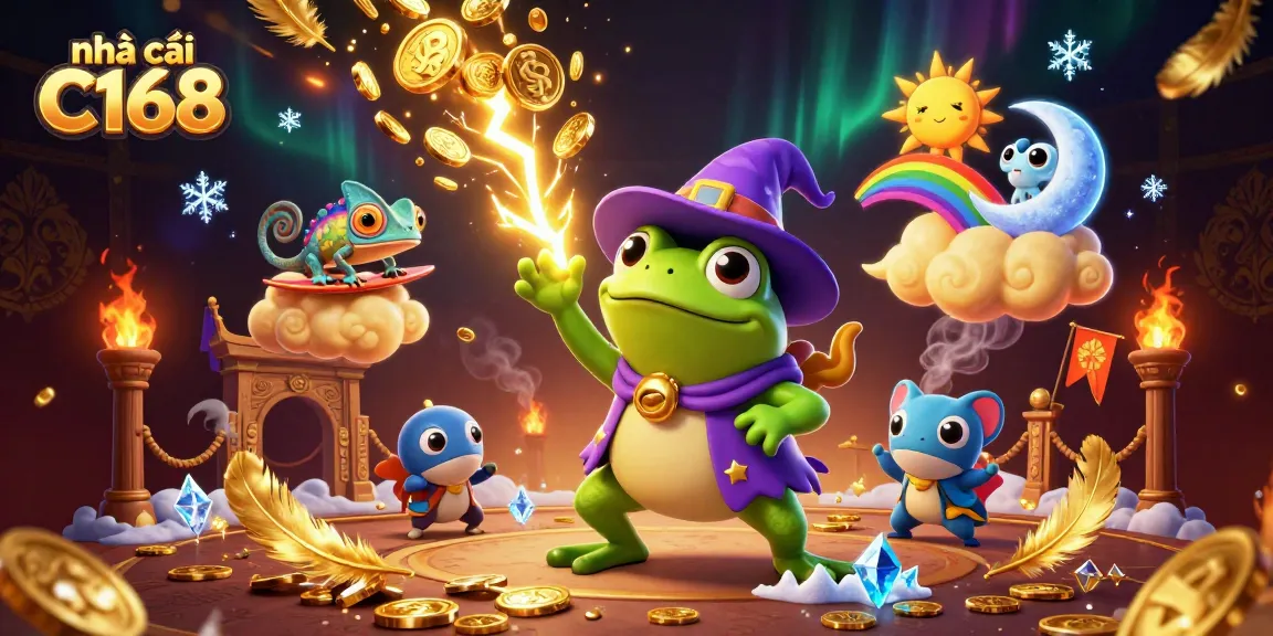 Create an exciting gaming experience at nhà cái C168 with a vibrant storm of coins and dynamic character interaction.