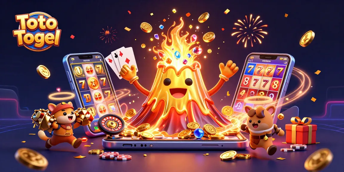 Toto Togel menangkap momen permainan kasino dengan karakter berapi dan harta karun di sekitar.
