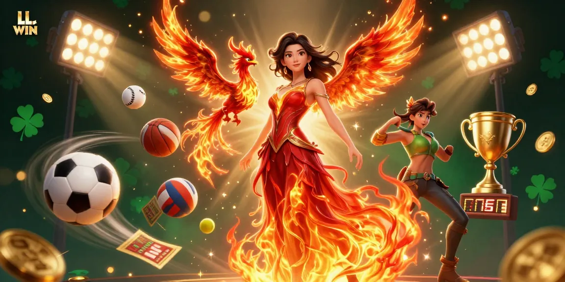 Experience LL WIN's exciting gaming world with vibrant characters and sports elements in an immersive scene.